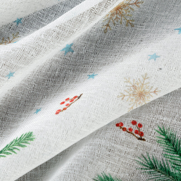 Bijelo-zelena kuhinjska zavjesa od gaze s božićnim printom, 150x60 cm - Xmas 4