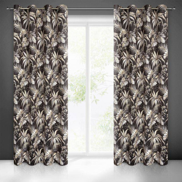 Zavjesa od mekog baršuna s printom egzotičnog lišća 140x250 cm Megi
