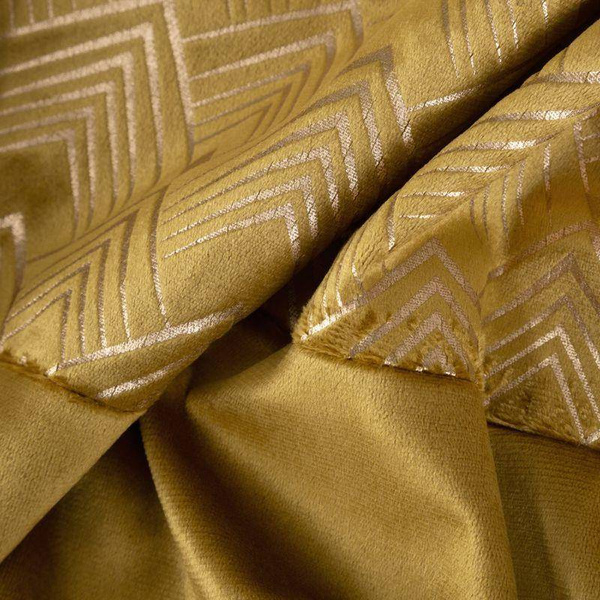 Baršunasta zavjesa s ukrasnom trakom i svijetlozlatnim geometrijskim printom na gornjem dijelu 140x250 Elen