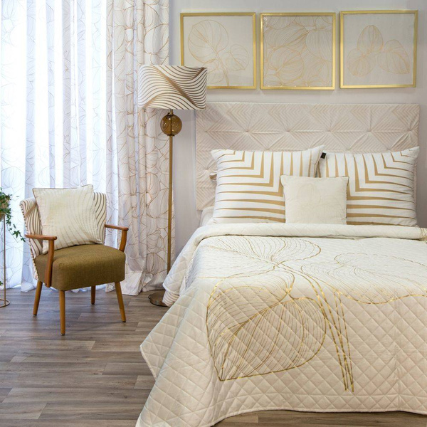 Limited Collection Baršunasti prekrivač za krevet 170x210 bijela zlatna elegantan, prošiven metodom vrućeg prešanja Blanca 4