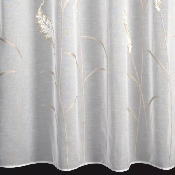 Krem zavjesa od mat gaze ukrašena vezom s dodatkom zlatnog konca, traka 140x270 cm - AURELIA