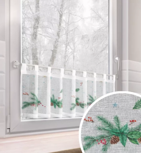 Bijelo-zelena kuhinjska zavjesa od gaze s božićnim printom, 150x30 cm - Xmas 4