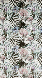 Zavjesa bijela, srebrna s uzorkom egzotičnog lišća od baršuna 140x250 cm MALIBU