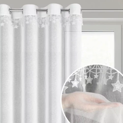 Božićna zavjesa od gaze ukrašena aplikacijom s motivom zvijezde, 140x250 cm - XMAS