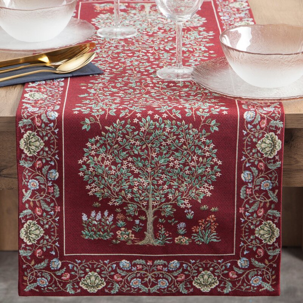 Goblen nadstolnjak 40x100 ukrašen tkanim cvjetnim motivom 