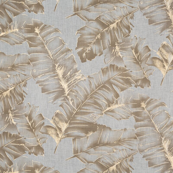 Bež zavjesa s printom lišća od gaze i zlatnim detaljima, 140x250 cm, s ušicama - LAYLA