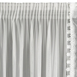 Set od 2 bijele zavjese ukrašene čipkom s biserima, uključujući špagu, 140x270 cm LARIS traka