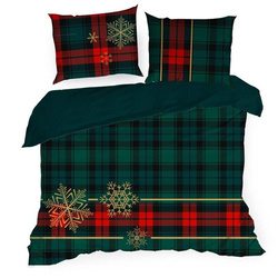 Božićna posteljina s kariranim uzorkom i zlatnim snježnim pahuljama 160x200 od pamučnog satena Star