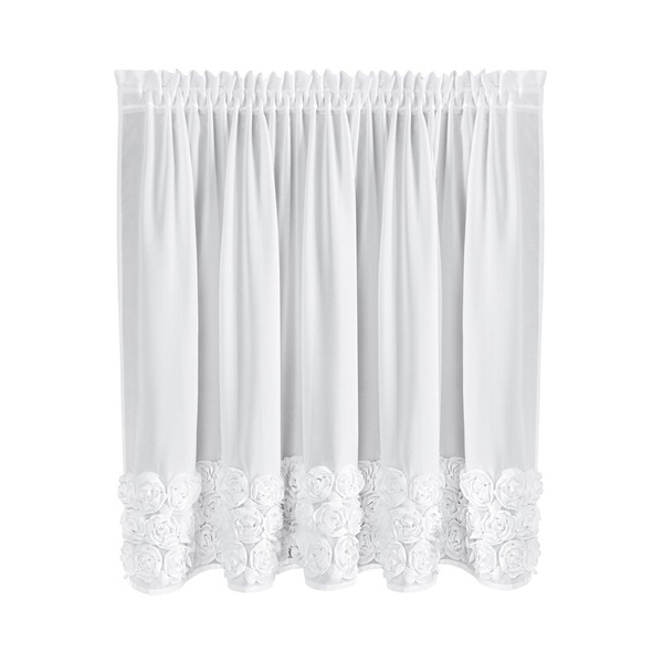 Bijela šifonska zavjesa za kuhinju ukrašena 3D ružama, 70x150 cm- ROSES11 Eva Minge