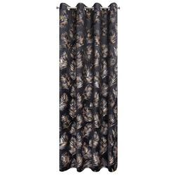 Crna zavjesa od mekog baršuna sa sjajnim printom palminog lišća 140x250 Gloria 