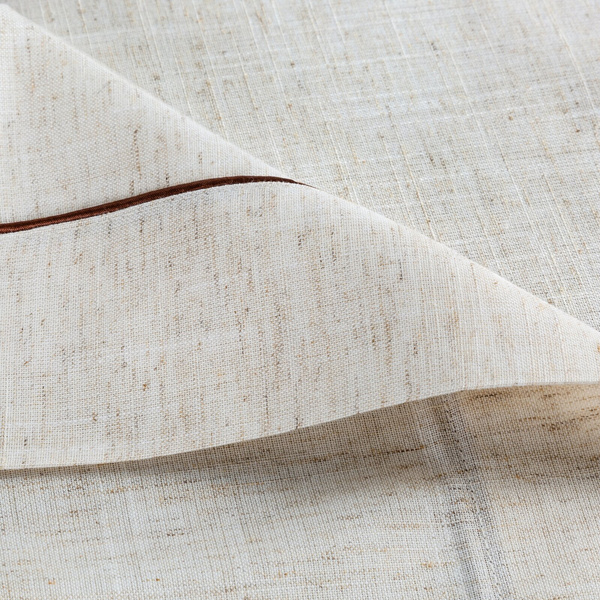 Trkač za stol prirodni stolnjak s ukrasnim volanima i smeđim rubom 40x180 s dodatkom lana Natura 09