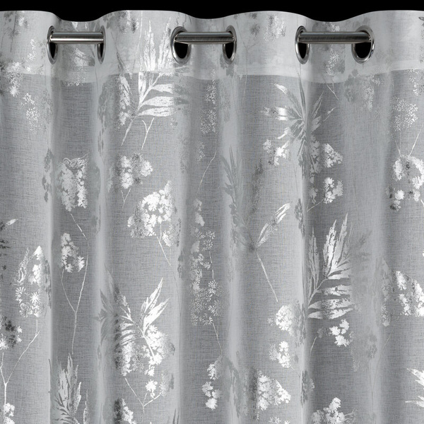 Bijelo-srebrna mrežasta zavjesa s biljnim motivom, 140x250 cm - DELIA