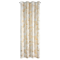 Krem i zlatna tkana zavjesa ukrašena sjajnim egzotičnim motivom lišća, 140x250 cm, zlatne ušice - ZARIA