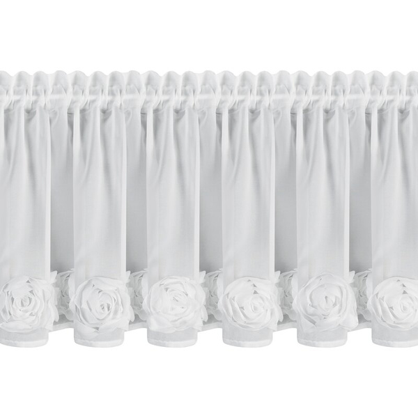 Bijela šifonska zavjesa za kuhinju ukrašena 3D ružama, 40x150 cm- ROSES11 Eva Minge