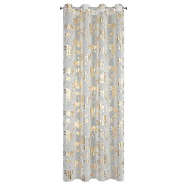 Bijelo-zlatna mrežasta zavjesa s biljnim motivom, 140x250 cm - DELIA