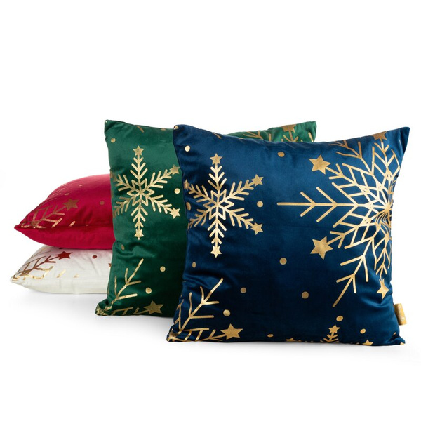 Božićna jastučnica 45x45 cm od baršuna ukrašena printom pahuljica