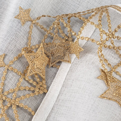 Bijelo zlatna kuhinjska zavjesa od gaze ukrašena božićnim zvijezdama, tunel 150x30 cm - XMAS