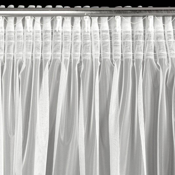 Set od 2 bijele zavjese ukrašene čipkom s biserima, uključujući špagu, 140x270 cm LARIS traka