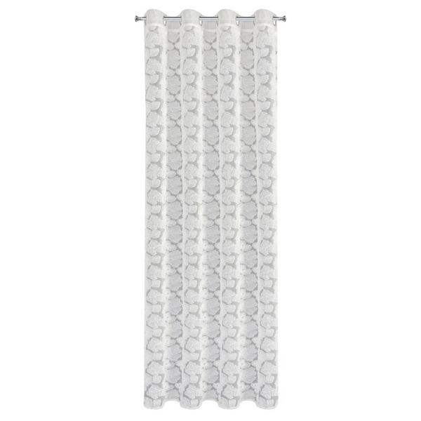 Bijela mrežasta zavjesa ukrašena cvijećem i malim 3D perlicama, 140x250 cm- JASMIN Eva Minge