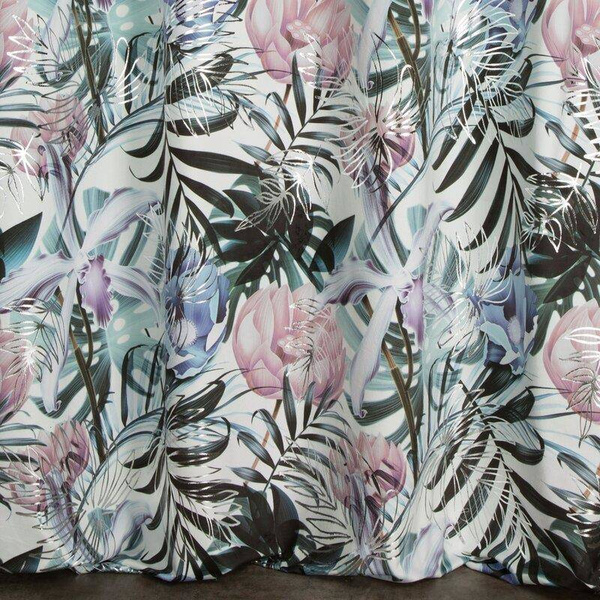 Zavjesa bijela, srebrna s uzorkom egzotičnog lišća od baršuna 140x250 cm MALIBU