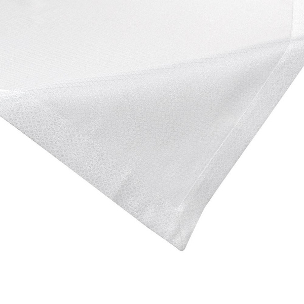 Bijeli stolnjak tkan finim geometrijskim uzorkom sa srebrnom niti i trakom na rubovima 85x85 Julia