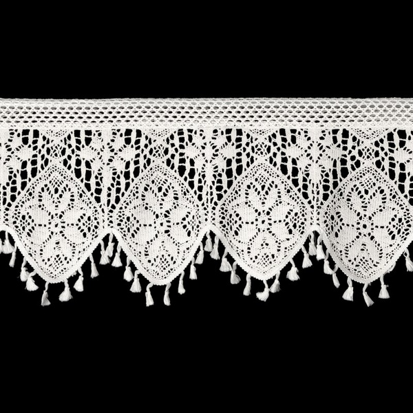 Ažurirana zavjesa za kuhinju 150x30 u boho stilu ukrašena suptilnim resama Moly