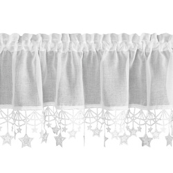 Bijela kuhinjska zavjesa od gaze ukrašena božićnim zvijezdama, tunel 150x30 cm - XMAS