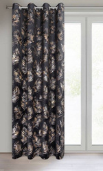 Crna zavjesa od mekog baršuna sa sjajnim printom palminog lišća 140x250 Gloria 