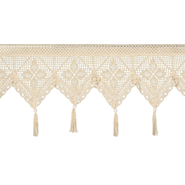 Ažurna kuhinjska zavjesa 150x30 u boho stilu s ukrasnim resicama MARTHA 