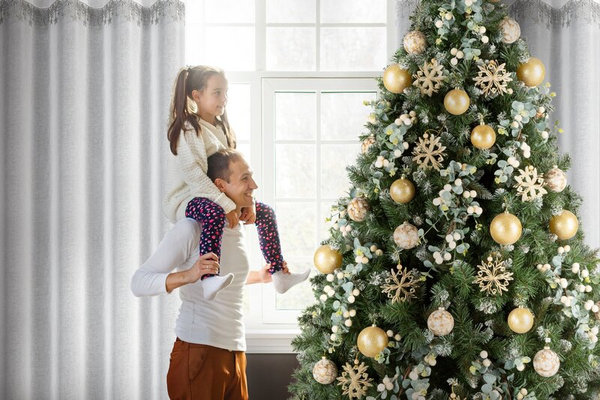 Božićna zavjesa od gaze ukrašena aplikacijom s motivom zvijezde, 140x250 cm - XMAS