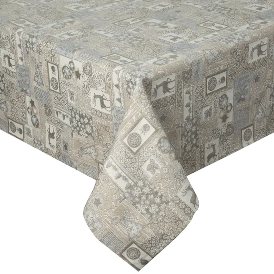 Božićni stolnjak od jacquard tkanine s patchwork motivom protkane srebrnom niti 135x180 Noel