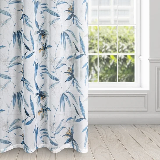 Zavjesa od etamina s printom egzotičnog lišća, polprozirna 140x250 Aida