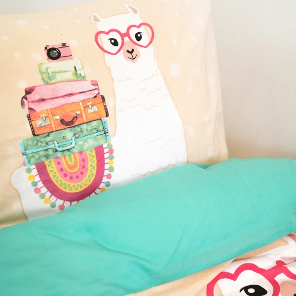 Dječja pamučna posteljina 140x220 s printom alpake + gratis pamučna torba