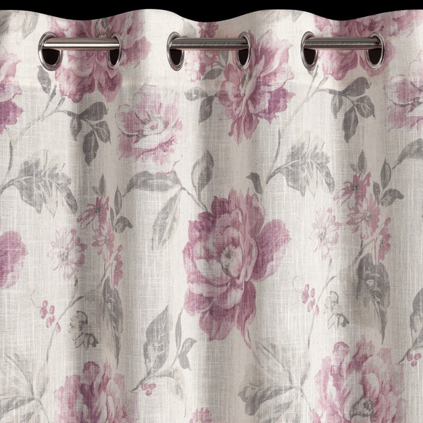 Zavjesa 140x250 od tkanine s dodatkom lana, ukrašena suptilnim cvjetnim printom- DAVENA