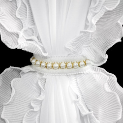 Bijela zavjesa od šifona ukrašena volanom, s vezicom, 400x250 cm LUISA 