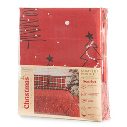 Božićni set posteljine 140x200 s motivom kariranog šara i slatkim božićnim drvcima Scarlet
