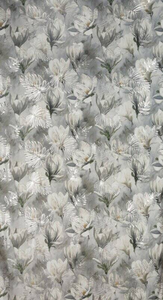 Zavjesa od baršuna s floralnim printom istaknutim srebrnim listićima sa flex trakom140x300 cm siva, Sandy