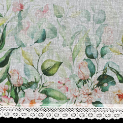 Bijelo-zelena kuhinjska zavjesa od gaze ukrašena cvjetnim printom i čipkom, 150x30 cm, ESTERA tunel