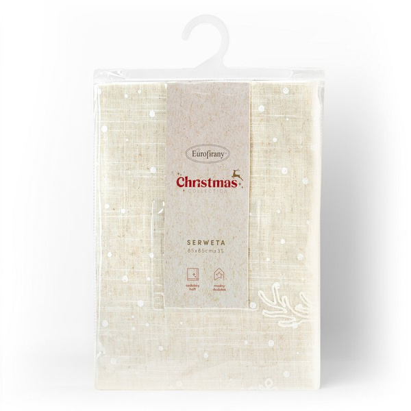 Božićni stolnjak 85x85 cm ukrašen nježnim printom, bež, lanena struktura