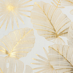 Krem i zlatna tkana zavjesa ukrašena sjajnim egzotičnim motivom lišća, 140x250 cm, zlatne ušice - ZARIA