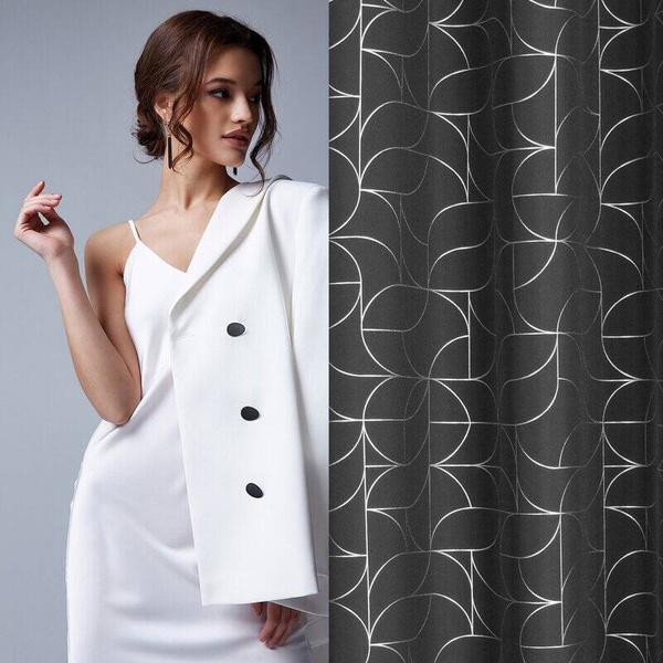 Zavjesa sa srebrnim geometrijskim printom 140x250 Evi