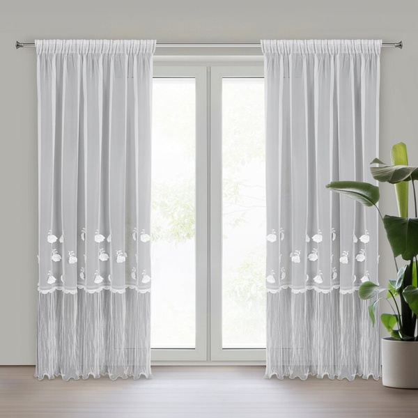 Bijela zavjesa s cvjetnom aplikacijom 140x270 cm AVRIL 