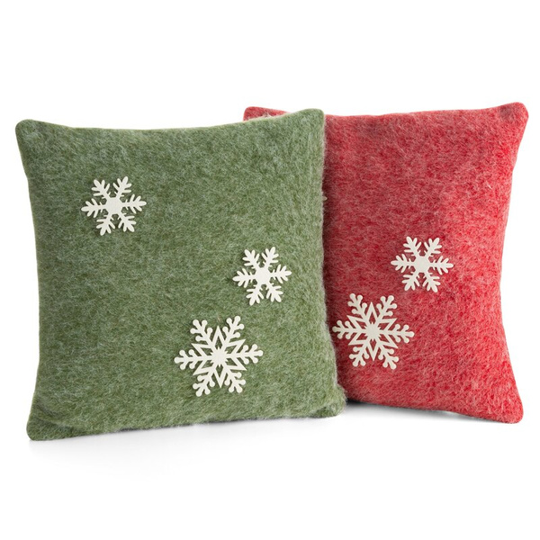 Božićna filcana jastučnica 40x40 cm u zelenoj i bijeloj boji s aplikacijom pahuljica
