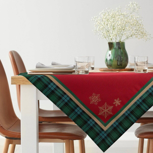 Stolnjak goblen s motivom zlatne pahulje i ukrasnim kariranim rubom 90x90 Cherry