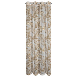 Bež zavjesa s printom lišća od gaze i zlatnim detaljima, 140x250 cm, s ušicama - LAYLA