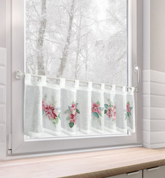 Božićna kuhinjska zavjesa, bijela i crvena, ukrašena printom božićne zvijezde, 150x30 cm, tregeri - XSMAS 3