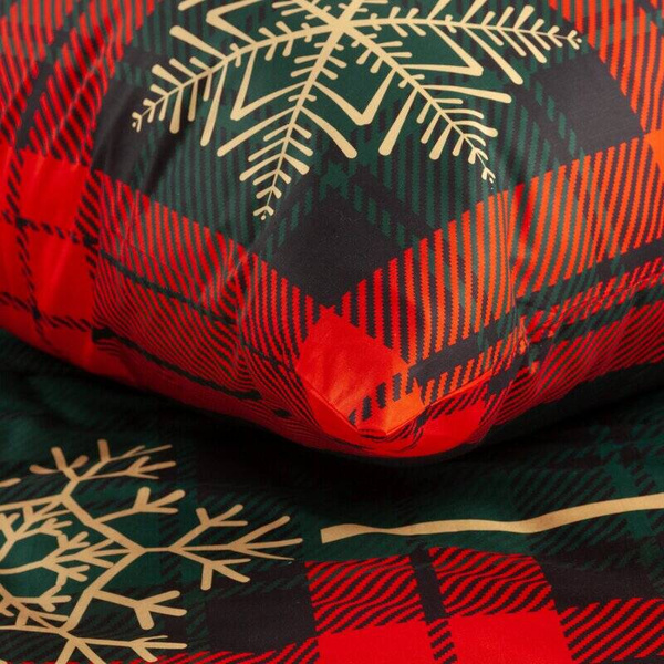 Božićna posteljina s kariranim uzorkom i zlatnim snježnim pahuljama 160x200 od pamučnog satena Star