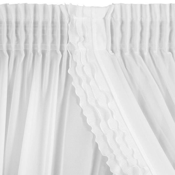 Bijela zavjesa od šifona ukrašena volanom, s vezicom, 400x250 cm LUISA 