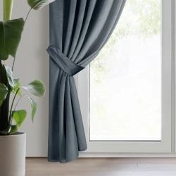 Zavjesa s vezicom za pričvršćivanje od glatkog baršuna 140x270 Antara tamno siva boja