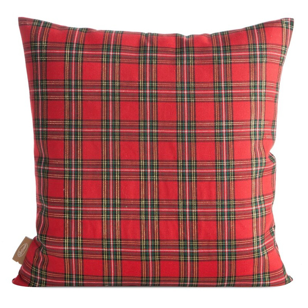 Božićna jastučnica 45x45 cm, crvena i bijela, karirana, ukrašena smiješnim vezom Djeda Mraza